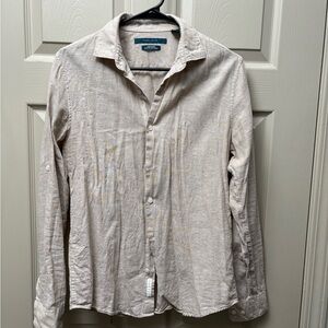 Perry Ellis Beige Linen/Cotton Button-Up Shirt